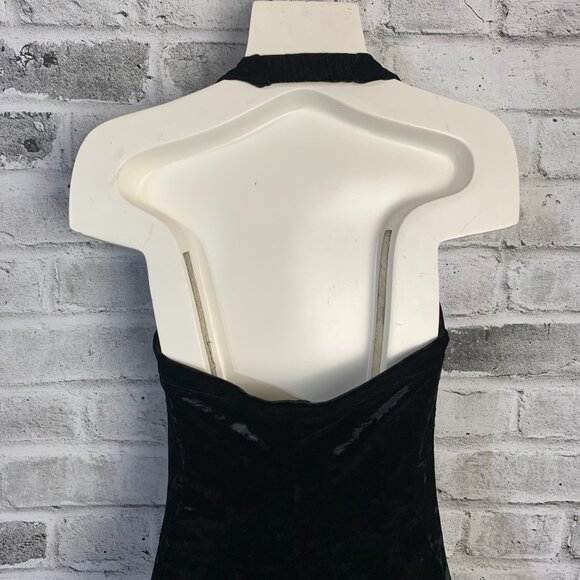 Vintage Y2K Black Crushed Velvet Babydoll Empire Waist Halter Dress - Picture 7 of 13